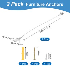 QUARKZMAN Furniture Anchors (2 Packs), Anti Tilt Furniture Anchors for Fixing Stainless Steel Wall Anchors for Cabinets, Beds, Shelves and Furniture Fixings to the Wall, Silver