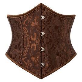 SCARLET DARKNESS Women's Cottagecore Underbust Corset Plain Peasant Country Corset Brown Jacquard 46