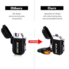 LcFun Electric Plasma Lighter - Windproof, Waterproof, USB Rechargeable with Emergency Whistle for Hiking, Camping, Outdoor, Survival, Tactical, EDC Gear (Black)
