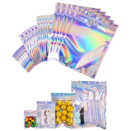 100 Pack Resealable Smell Proof Mylar Bags Holographic Bags 8 x 10 Inch Ziplock Pouch Flat Ziplock Bags for Party Favor Food Storage,for Cookies,Jewelry Packaging,Hanging Ziplock Bag