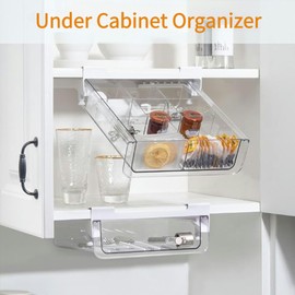vacane Kitchen Organizer Drawer, Clear Under Shelf Drawer,Pantry Drawer Under Cabinet Shelf Hanging Storage, Pull Out Bins Organizer