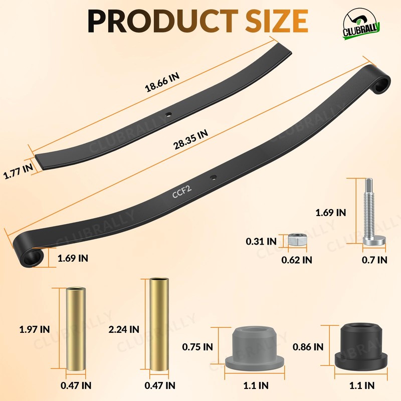CLUBRALLY Club Car Golf Cart Front Leaf Springs with Bushing