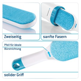 Fusselbürste im Set mit Faltbarer Fusselrolle - Wiederverwendbare Tierhaarentferner mit extrem einfacher Reinigung - nutzbar auch als Kleiderbürste Blau