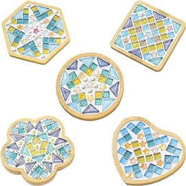5 Sets Glass Mosaic DIY Coaster with 5 Different Shape Diamond Painting Kit, Children's Creative Handmade Materials Kindergarten Parent-Child Activity DIY Coasters kit Home Decor Coasters