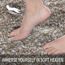 Yimobra Fluffy Plush Bath Mat, Super Soft Comfortable Non Slip, Water Absorbent Microfiber Bath Mat, Dries Quickly, Machine Washable Thick Bathroom Floor Rugs for Shower, Light Brown, 43x61 cm