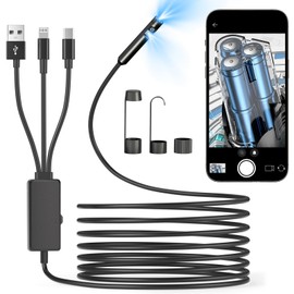 Dual-Lens Endoscope Camera with Light, WOVTE 1920P Borescope with 8+1 Adjustable LED Lights, 16.5ft Snake Camera, IP67 Waterproof Inspection Camera for iOS/Android/PC