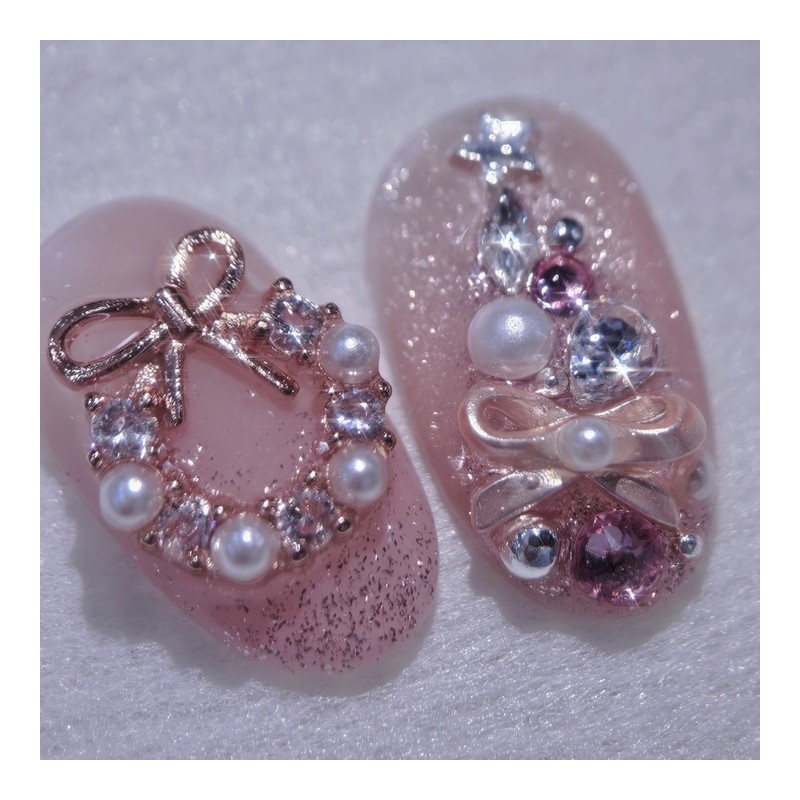 Rosé Holiday Handmade Nail Tips Pink Tree Nails - Coffin