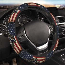 Subily 2nd Amendment Vintage American Flag USA Second 2A Universal Steering Wheel Covers, Cute Car Accessories for Women Girls Car Truck