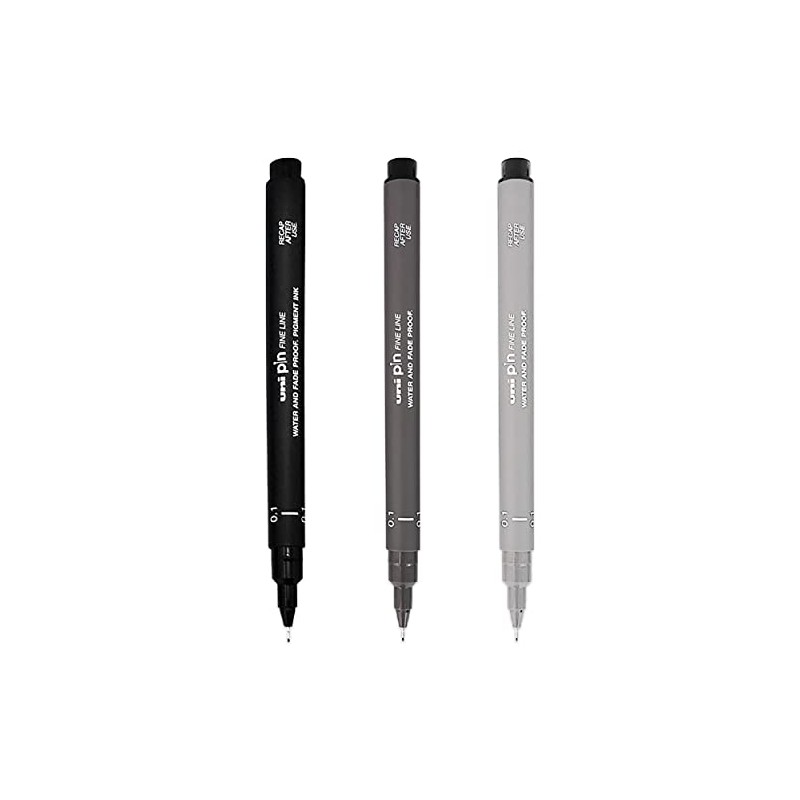 Uni Pin Fineliner Drawing Pen 0.1mm Tip Black Dark Grey