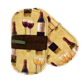 Set of 2 - Gift for Wine Lover Glasses and Bottles Oval Shaped Pot Holders Hot Pan Plate Pads Microwave Mitts 4.5 inches x 8 inches She Who Sews