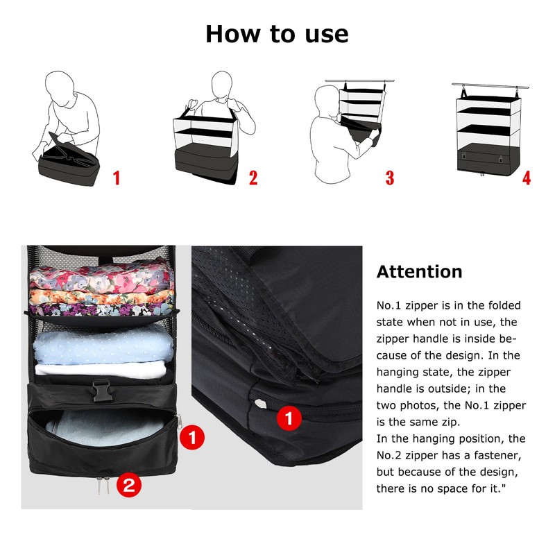 TABITORA Portable Hanging Travel Shelves Bag Packing Cube Organizer Suitcase