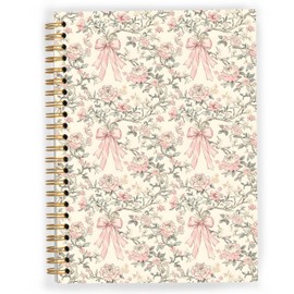 JWVK Coquette Pink Bow Spiral Notebook, Vintage Chinoiserie Floral Notebooks for Note Taking, Trendy Preppy Journals for Writing, Girly Aesthetic Journal Journaling, 5.5x8.3 Inch