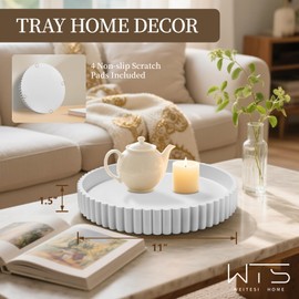 Large Resin Decorative Tray for Coffee Table, 11” Round Tray Decor for Living Room Coffee Table Centerpiece, Anti-slip, Rust Prevention, Bandejas Decorativas