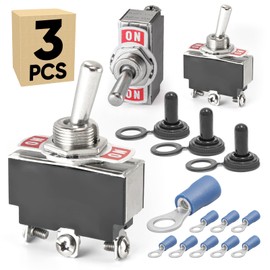 3-Pack Toggle Switch with Waterproof Cap KN3B-103, ON/Off/ON SPDT 3Pin 20A 12mm/0.47" Heavy Duty Bakelite Rocker Switches Silver-Plated Copper Terminal for Auto Car Marine Boat