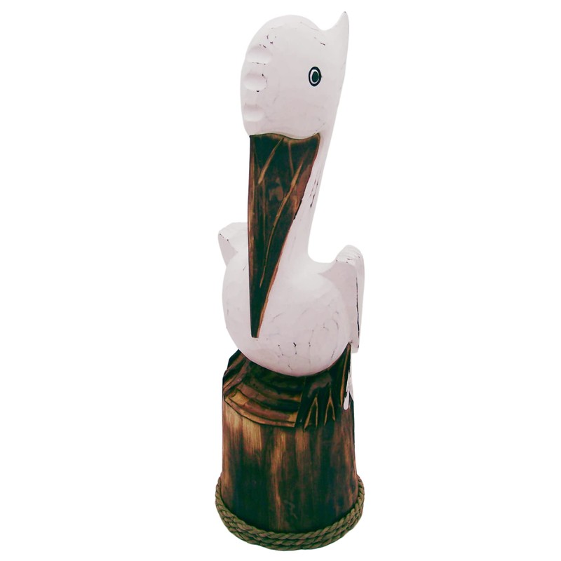 Pelican Sitting on Piling Wooden Figurine Statue, Freestanding Nautical Décor,