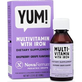NovaFerrum Yum | Multivitamin with Iron for Infants, Toddlers & Kids Ages 4 & Under | Immune Support | Gluten Free Certified | Sugar Free | Raspberry 