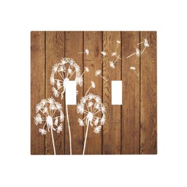Iyfcsl Rustic Dandelion Brown Wood Double Toggle Light Switch Cover Decorative Farmhouse Plant Country Wall Plate 2 Gang Electrical Switchplate Faceplate for Bathroom Kitchen Bedroom