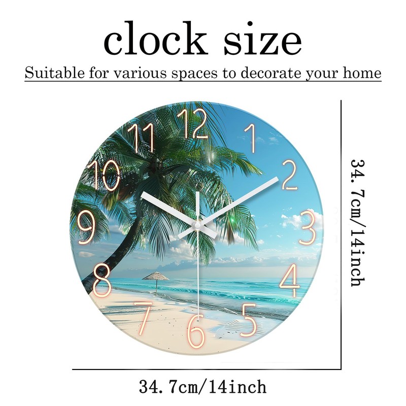 XFM Beach Wall Clock Silent Non-Ticking Battery Operated Clocks 14