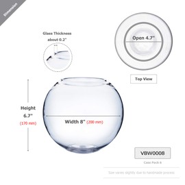 WGV Bowl Glass Vase, Diameter 8", Height 6.5", Open Width 4.75", (Multiple Sizes Choices) Clear Bubble Planter Terrarium Fish Bowl for Wedding Event Home Decor, 1 Piece (VBW0008)