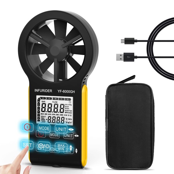 Rechargeable Anemometer Handheld, Digital Smart Touch Wind Speed Meter,Portable CFM