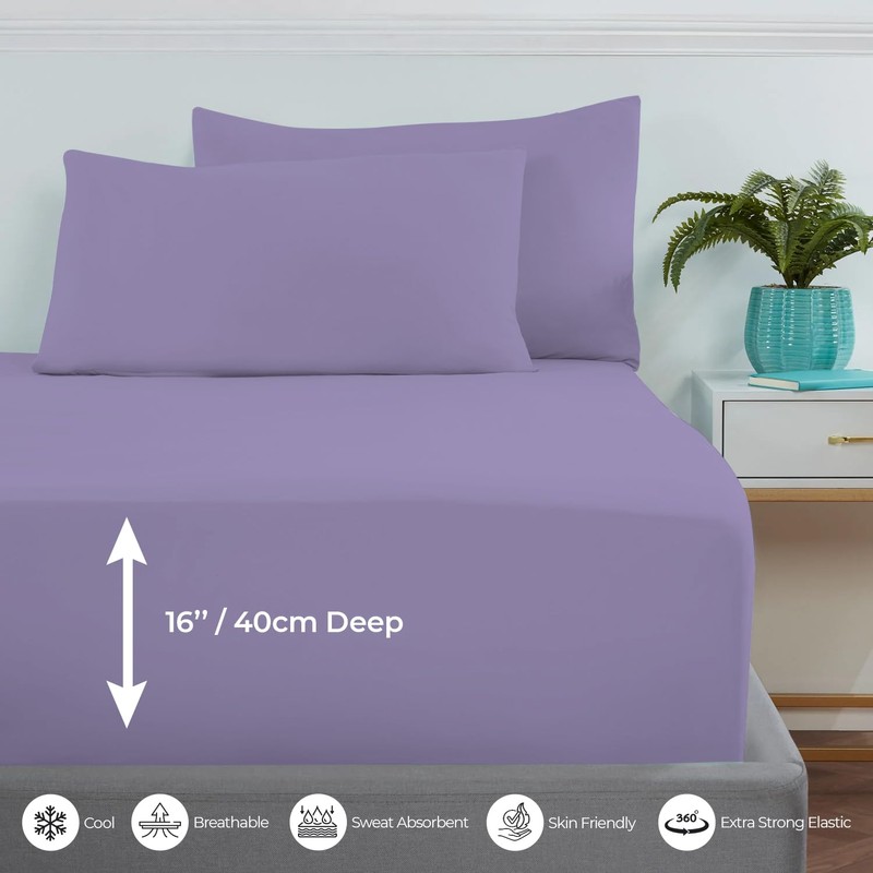 MistyMorning Extra Deep Fitted Sheet 16''/40cm, Egyptian Cotton bed sheets