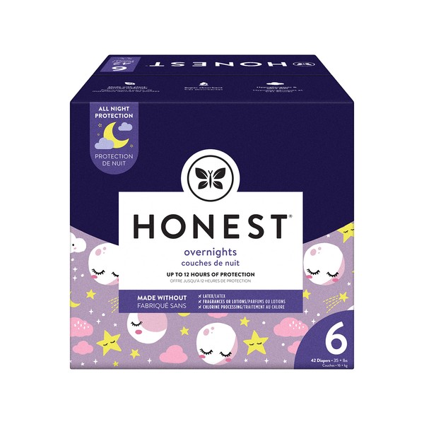 The Honest Company Clean Conscious Overnight Diapers | Plant-Based, Sustainable | Starry Night | Club Box, Size 6 (35+ lbs), 42 Count
