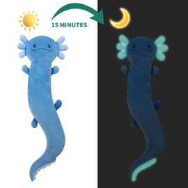 48 inch Giant Axolotl Plush Stuffed Animal, Big Blue Axolotl Glow in The Dark Fluorescent Plushies, Jumbo Axolotl Body Pillow Gifts for Kids Adults, Birthday, Valentine's Day