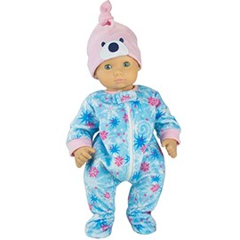 Sophia's 2 Piece Winter-Print Fleece Sleeper Outfit with Hat Set for 15'' Dolls, Blue/Pink