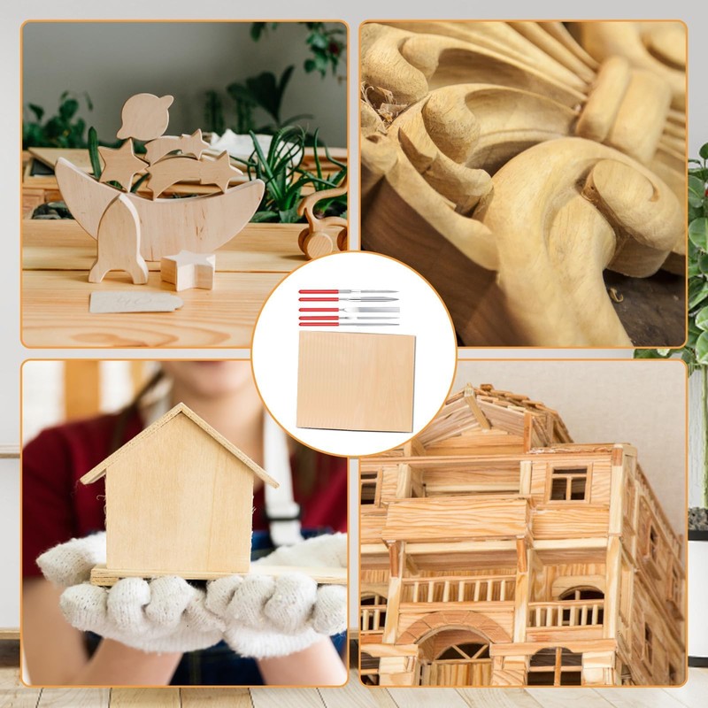15pcs Balsa Wood Sheets, 10x20x0.2cm, with 5 Tools Wood Veneer