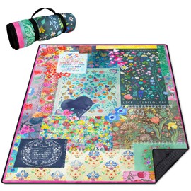 Cuslnox Picnic Blankets Waterproof Foldable Extra Large,80"x 60" Outdoor Beach Blanket Waterproof Sandproof,3-Layer Lightweight Handy Mat Tote Picnic Camping Rugs for Outside Your Rv(Boho Flowers)