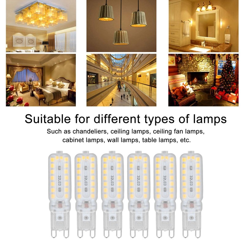 6pcs G9 LED Bulbs 7W Dimmable 360° Illumination Replacement Light