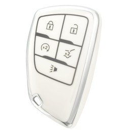 OFF WE GO for Chevy Key Fob Cover, Soft TPU Key Case Protection Fits for 2021-2024 Chevy Suburban Tahoe Silverado 1500 GMC Yukon Sierra Buick Envision 5 Buttons Remote Key (Silver White)
