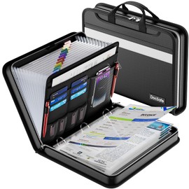 DocSafe File Organizer Zipper Binder with 30 Sheet Protector,Fireproof Accordion 12-Tab Expanding File Folder with Multiple Pockets,Home School Office Safe Storage for Documents,1.5-Inch O-Ring,Black