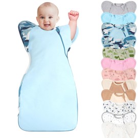 Knirose 3-Way Wearable Swaddle Blankets Sleep Sacks with Arms Up, Hands Up Sleeping Sack Easy Diaper Changing Sleeping Bag for Baby Boy Girl Newborns Transitions to Arms-Free Calms Startle Reflex