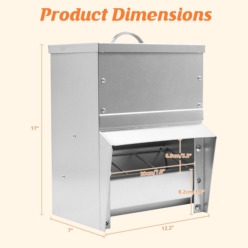 Metal Trough Feeder with Lid - 10lb Capacity,Compatible with Chicken