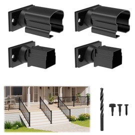 Egadis 4 Pack Aluminum Adjustable Railing Bracket Connector with Drill Bit, Deck Railing Bracket, Black Textured Powder-Coat Finish Rail System for Outdoor Decks, Porches & Balconies