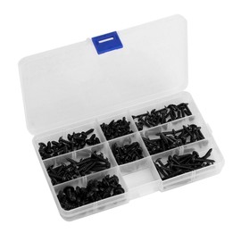 200Pcs Black Stainless Steel Round Head Self-tapping Screws Assortment Kit with Clear Box