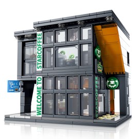 HIGH GODO City Coffee House Architecture Building Blocks Set, 581 Pieces Building Blocks Street View Decoration Model Kit, Creative Gifts for Children Adults Collectors