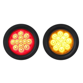 Partswcgg 2.5" Inch Round LED Marker Lights Clear Lens 13 LEDs Reflectors, 8 Amber + 8 Red 2 1/2" Round LED Trailer Markers Truck Side Clearance Lights Grommet Mount w/2 Prong Wire Pigtail Waterproof