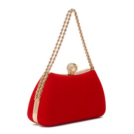 EVEOUT Velvet Evening Handbag Clutch for Women Elegant Shoulder Bags for Wedding Party Purse Bridal Bag, red, Elegant