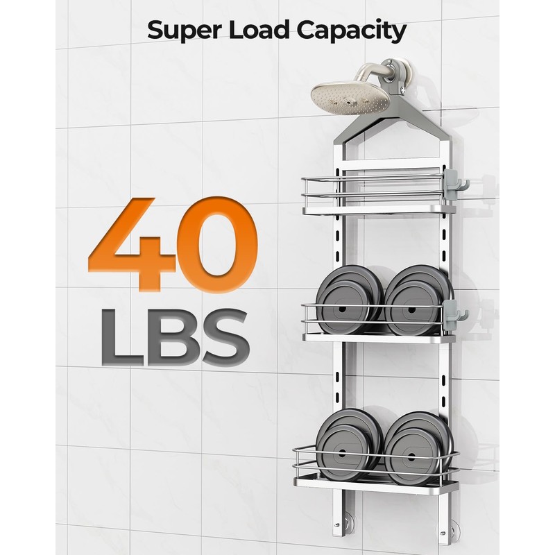 ODesign 3 Tier Height-Adjustable Shower Caddy Hanging Anti-Swing-Over The Shower