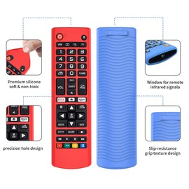 2Pack Silicone Case for LG AKB75095307 AKB75375604 AKB74915305 Remote, Alquar Shockproof Anti-Lost Remote Cover Holder Skin Sleeve Protector for LG Smart TV Remote Control (Glow Blue+Red)