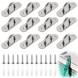 6 Pack M6 304 Stainless Steel Oblong Pad Eye Plate, Heavy Duty U-Shaped Ceiling Hook With 12 Screws and Plastic Plugs, Marine Hardware Staple Hook Loop for Swing Suspension Hanging Shade Sail Hammock