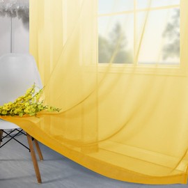 KOUFALL Yellow Curtains 84 Inch Length 2 Panels for Living Room Decor Grommet Window Ombre Sheer Yellow Spring Curtains for Bedroom Dining Room 52x84 Inches Long