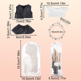 Tinoaly Clear Figure Display Bag with Outfit Set (T-Shirt, Pants, Vest, Necklace), 6.7 Inch Doll Accessories with Keychain & Plush Ball for Decoration Storage & Display (Doll Not Included)
