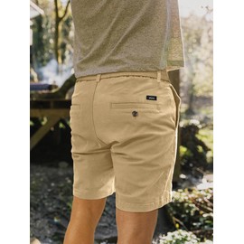 PLEPAN Mens 5 inch Casual Cotton Elastic Waistband Classic Chino Shorts Lightweight Summer Beach Shorts Khaki Large