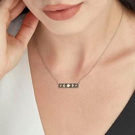 Lauren-Spencer Moon Phase Necklace for Women Silver Plated Crescent Moon Necklace Moon Phase Charm Circle Bar Pendant Necklace for Women Moon Jewelry Birthday Gifts (Moon Star Bar Necklace)