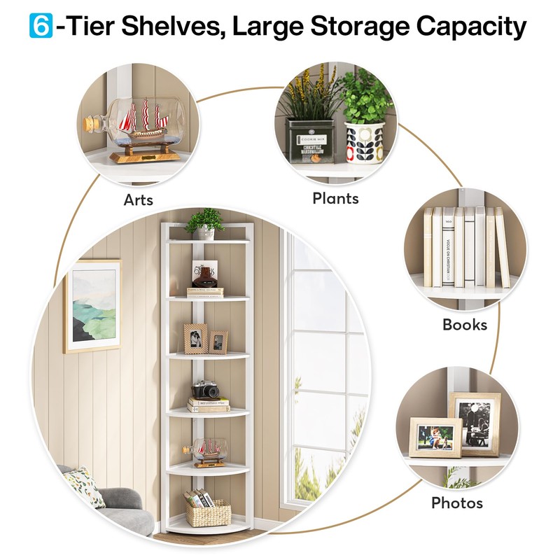 Tribesigns 6 Tier Corner Shelf, 70.9 Inch Tall Corner Bookshelf