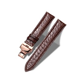 Moran Alligator Leather Watch Band Replacement Deployment Butterfly Buckle 18mm 19mm 20mm 21mm 22mm 23mm 24mm Crocodile Watch strap for Men and Women (Alligator Brown-Rose Gold Buckle, 22mm)