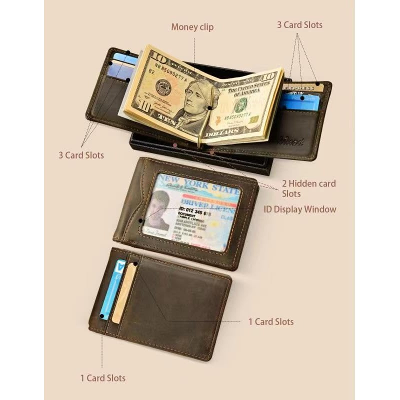 kinzd Slim Wallet with Money Clip RFID Blocking Minimalist Bifold